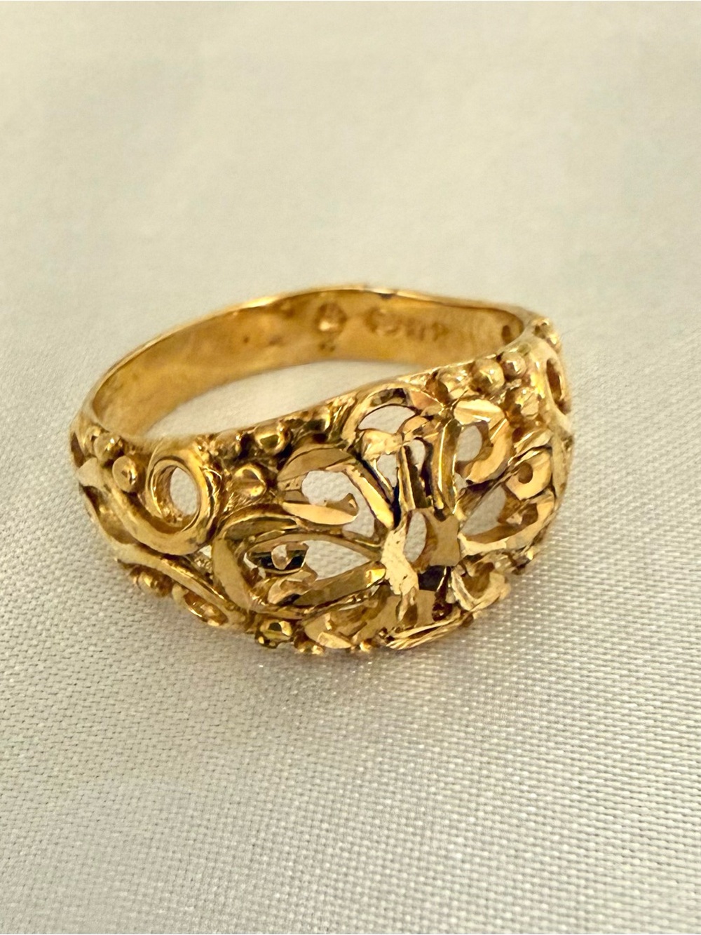 S925 Gold Plated Sterling Silver Floral Filigree Band Ring Openwork Vintage Sz 7